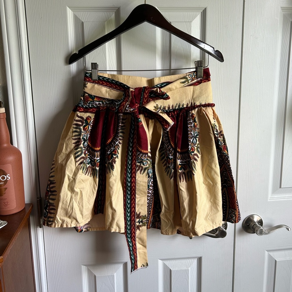 Cottagecore butter yellow & maroon paisley mini circle skirt